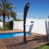 DOCCIASOLARE-FOGLIA-NERA Starmatrix Leaf Negro Ducha Curvada De Polietileno Con Calefacción Solar Altura 220 Cm Ducha Antilime Negra Mezclador Monomando Grifo De Agua Fría