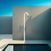 LUNA-ALU-D-BIANCA-SENSOR SINED Ducha Jardín de aluminio blanco con sensor y ducha de mano Doble toma de agua fríacaliente Conexión lateral o inferior Para exteriores o interiores LUNA ALU D BIANCA SENSOR