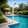SS0954-WHITE Doccia solare Bianco en Aluminio depósito 25 L rociador redondo 15 cm mezclador con lavapies uso exterior SS0954-WHITE