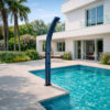 SS0965-GREY Doccia solare curva per piscina in alluminio Grigio RAL9023 serbatoio 30 L soffione quadrato miscelatore altezza 2254 cm SS0965-GREY